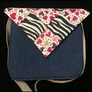 Denim Bag with Cotton Quilted Squares with Silk Embroidery Accents